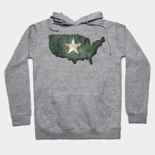 USA map in army green with bright star and grunge effect Hoodie